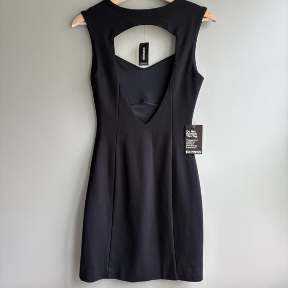 NEW Express Bodycon Little Black Mini Dress Cutout Back Gothic Party LBD Size 2 - Picture 2 of 11
